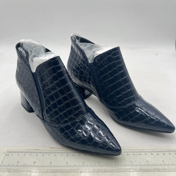 YDN Blue Sexy Pointed Toe Ankle Boots Chunky Low Heel Pull on Elastic Booties - Picture 4 of 8